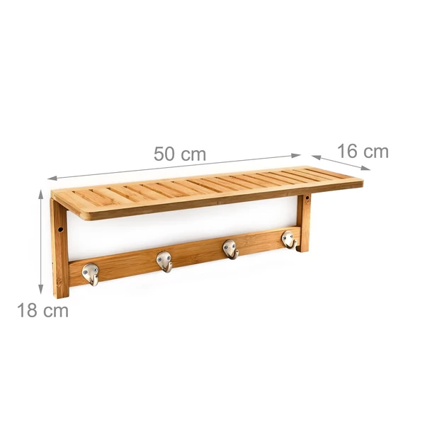 Emily bambusz fürdőszobai polc és törölközőtartó üresen külső méretekkel