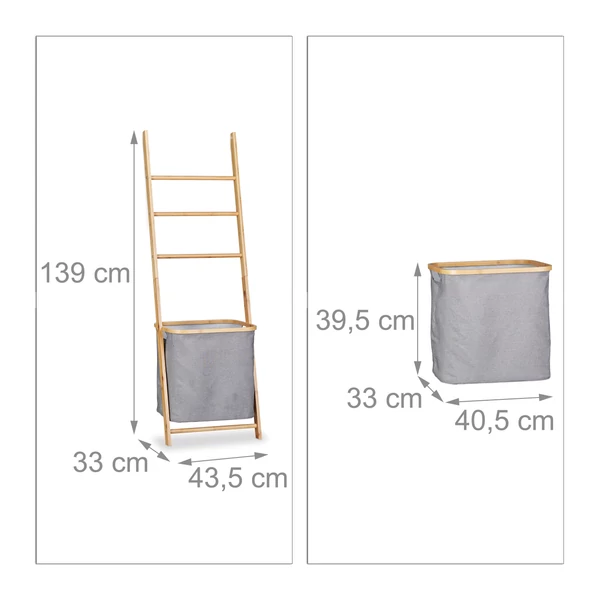 Bagra fürdőszobai törölközőtartó létra és szennyeskosár méretei