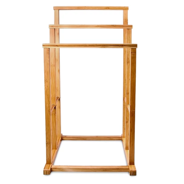 Haruka bambusz egyszerá három karos törölközőtartó állvány szemből