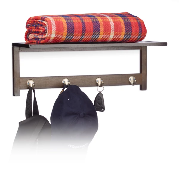 Helka sötétbarna bambuszból készült fürdőszoba akasztós polc törölközőtartóval