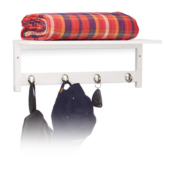 Helka bambusz törölközőtartó polc fehér színben piros törölközővel