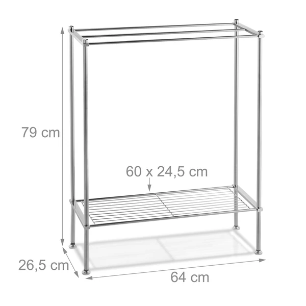 Lon álló törölközőtartó állvány 3 darab törölközőszárító rúddal alsó polccal méretekkel