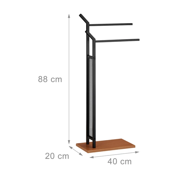 Fekete-famintás törölközőtartó állvány és törölközőszárító inas üresen méretezve