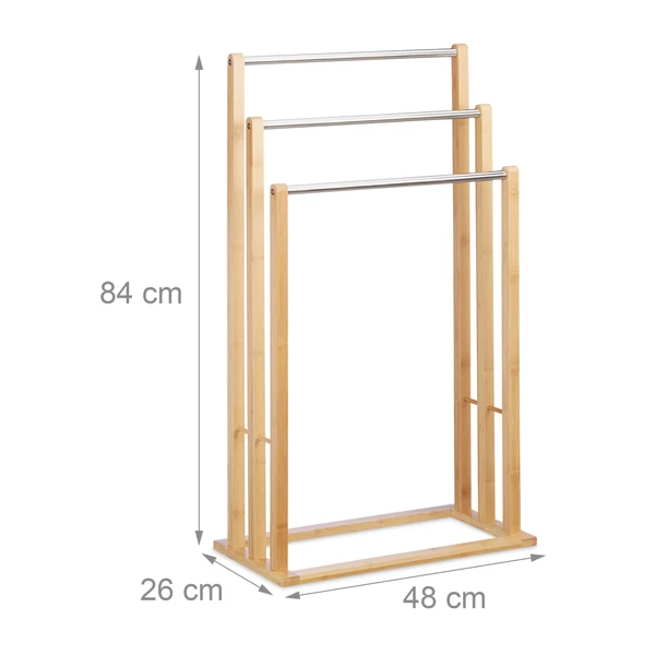 Wakumi bambusz törölközőtartó állvány acél szárítórudakkal méretezve