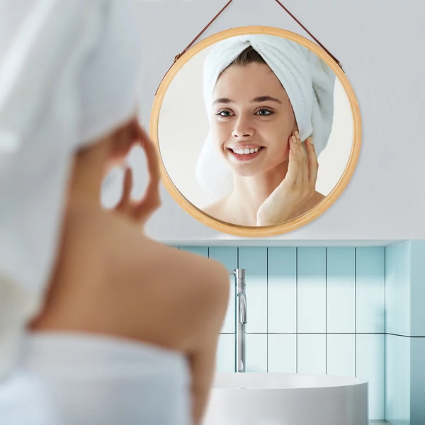 Fürdőszobában felakasztott lonka bambusz tükör 