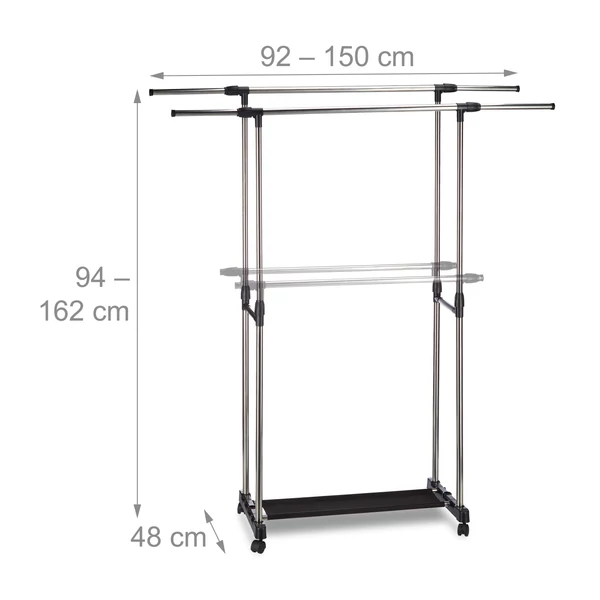Karid gurulós ruhállvány méreteivel ellátott fotója