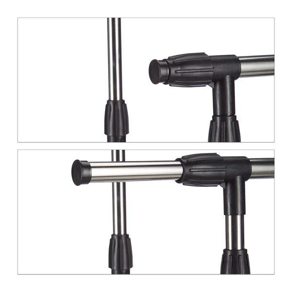 Karid görgős ruhaállvány szerkezetéről készült közeli képek