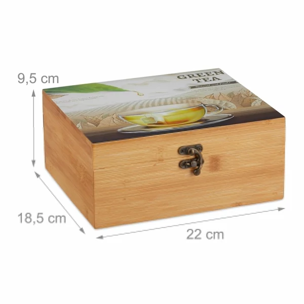 Bambusz 6 fakkos teafilter tartó doboz csukott fedéllel küső méretekkel