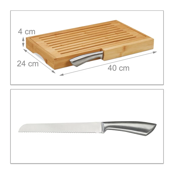 Bambusz kenyérvágó deszka oldalt késtartóval méretezve