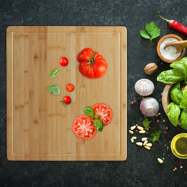 Kumiko bambusz XXL méretű vágódeszka zöldségekkel