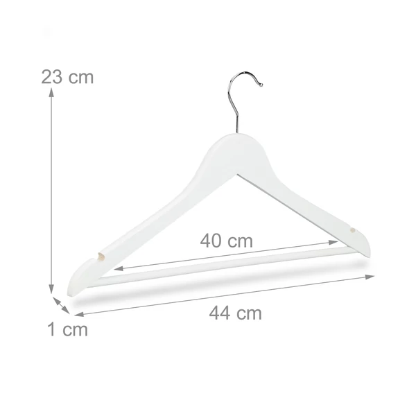 Nagyméretű fából készült fehér színá vállfa méretekkel