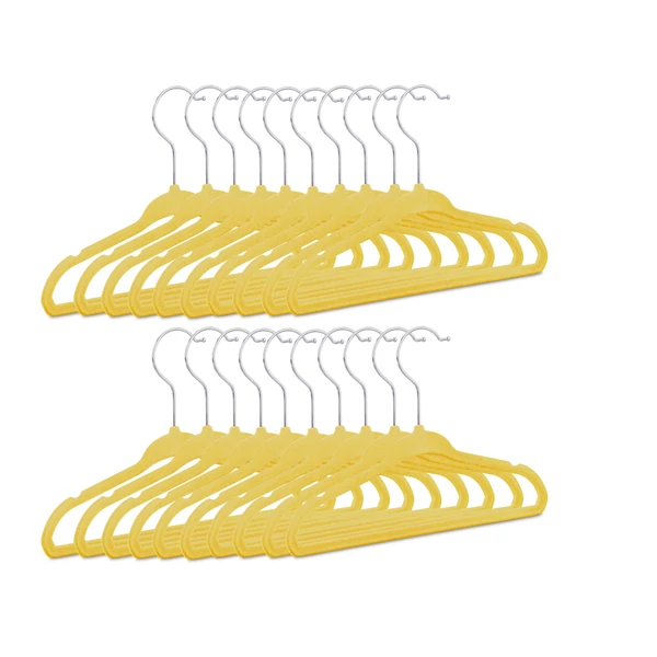 Citromsárga színű bársony borítás gyerek vállfa 20 db-os szettben