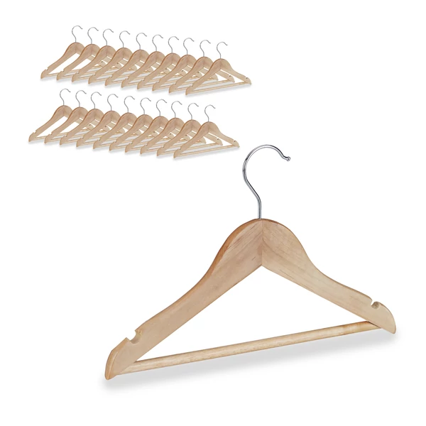 Natúr színű fa gyermek vállfa fém akasztókampóval 20 darabos szettben