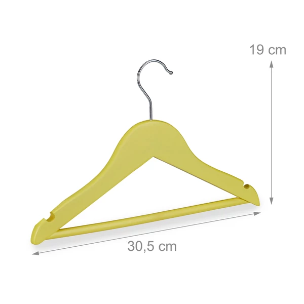 Fából készült sárga színű gyerek vállfa méretezett katalógusképe