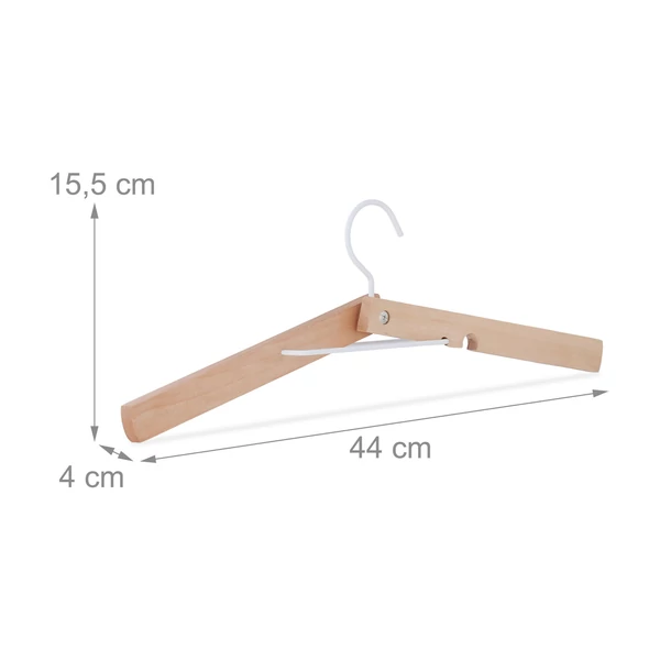 Összecsukható fából készült vállfa kihajtva méretekkel