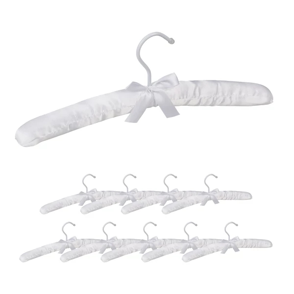 Szatén vállfa fehér színben 5 darabos szettben még három féle választható színben