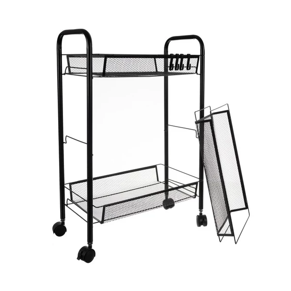 Liha 3 darab levehető polcból és egy acél vázból álló zsúrkocsi egy darab kivett polccal üresen