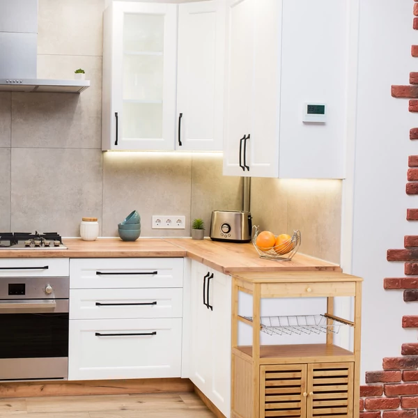 Gurulós konyhai kocsi természetes bambuszból zsúrkocsi funkcióval