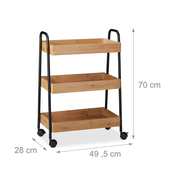 Madnok fémkeretes fa zsúrkocsi méreteivel ellátott katalógusképe