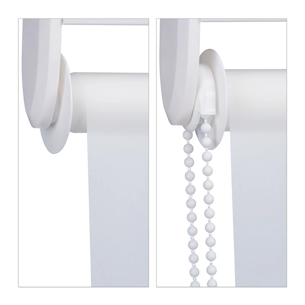 Fehér színű mennyezetre rögzíthető rolós zuhanyfüggöny és zuhanyroló két oldala