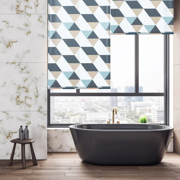 Rombusz mintákkal díszített 80x240 cm méretű zuhanyfüggöny és zuhanyroló