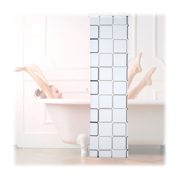 60 x 240 cm méretű kisméretű zuhanyroló és zuhanyfüggöny négyzet mintás díszítéssel