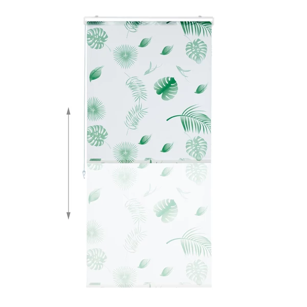 Rolós kivitelű lehúzható zuhanyfüggöny zöld levél mintákkal