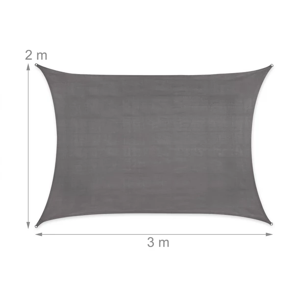 2 x 3 méter méretű HDPE napvitorla fehér háttéren méretekkel
