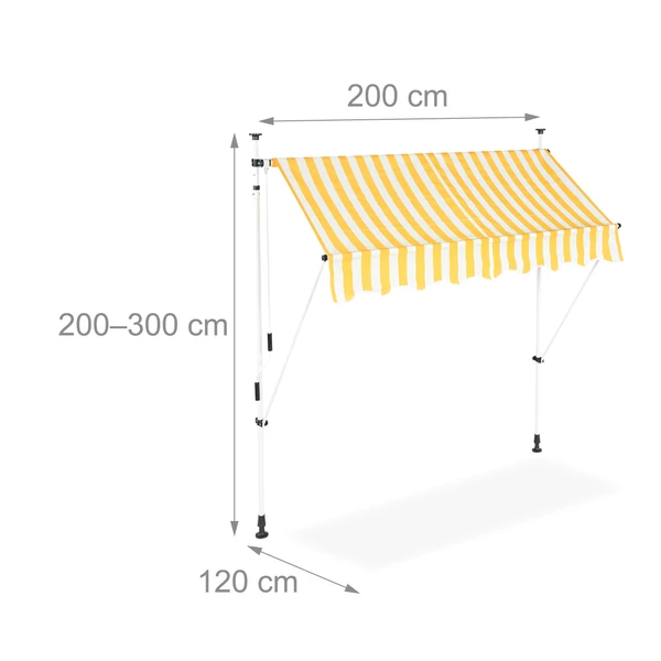 200x120 cm méretű feltekerhető napellenző sárga fehér árnyékoló ponyvával