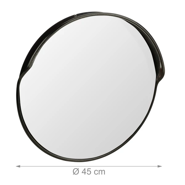 45 cm átmérőjű közlekedési és forgalmi tükör fekete színű műanyag kerettel külső méretekkel