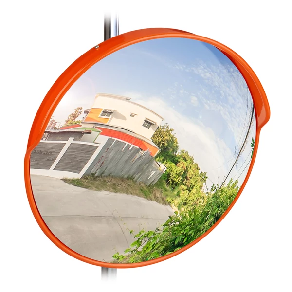 45 cm átmérőjű oszlopra szerelhető konvex közlekedési és forgalmi tükör piros színben