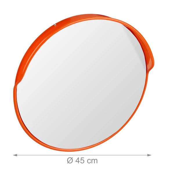 Döntött műanyag keretes forgalmi tükör piros színű kerettel