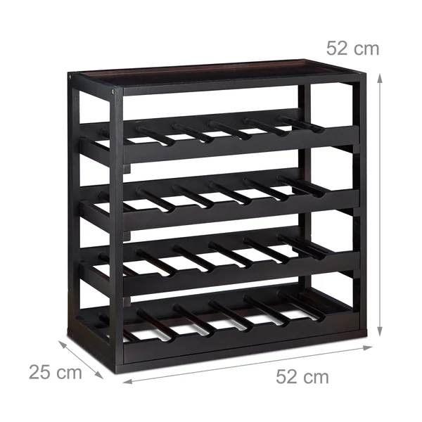 Kino keményfa bortartó és palacktartó polc fekete színben üresen méretekkel