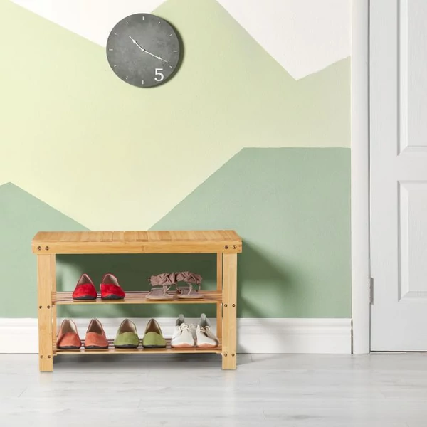 Bambusz ülőke alsó polcokkal cipők rendszerezésére