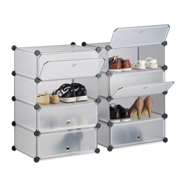 Lacy cipőtároló kétszer öt rekeszesre összeszerelve kb. 20 pár cipőnk elegendő hellyel