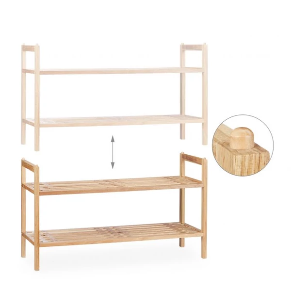 egymásra helyezhető és rakásolható fa cipőtároló állványok a nagyobb tárolóhely érdekében