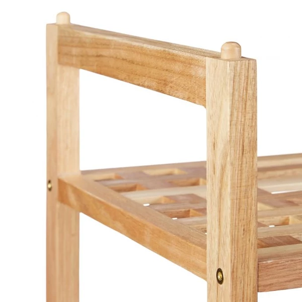 Valódi lakkozott natúr diófa cipőtároló állvány oldalsó eleme közelről