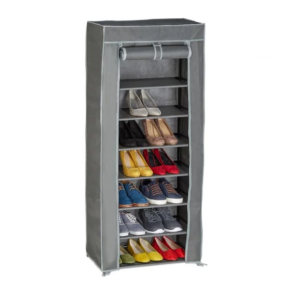 Mike nyolc emeletes cipőtároló és mobilgardrób szürke színű huzattal és 24 pár cipőnek elegendő hellyel