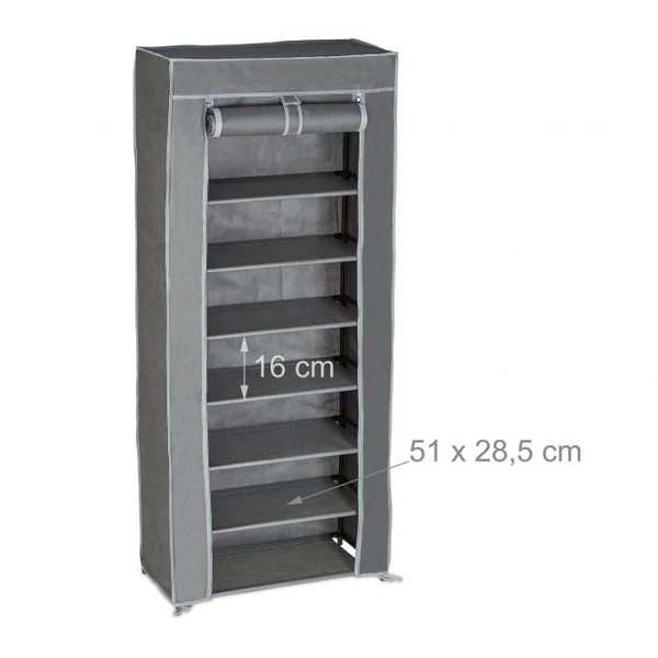 Mike magas és keskeny cipőtároló és mobilgardrób középszürke huzattal méretekkel