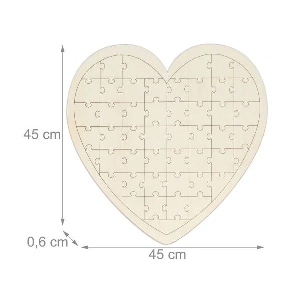 Szív alakú puzzle esküvői ajándék méretekkel ellátott katalógusképe