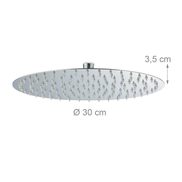 30 cm átmérőjű rozsdamentes acél esőztető zuhanyfej külső méretekkel