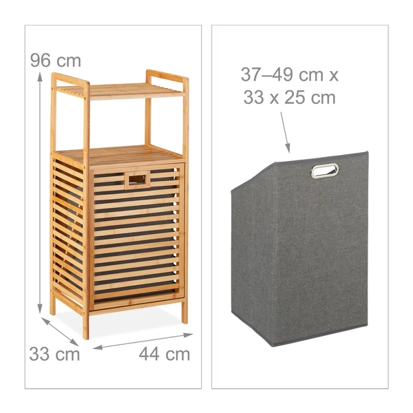 Akai bambusz szennyestartó szekrény kivehető textil szennyeszsákkal méretekkel