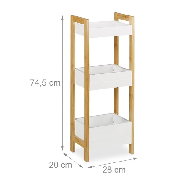 Jakari bambusz fürőszobai polc fehér tárolókosarakkal üresen méretekkel
