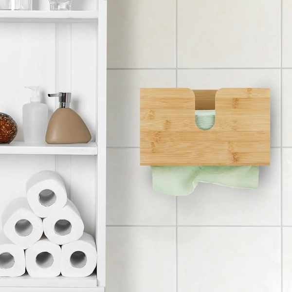 Bambusz falra szerelhető fürdőszobai kéztörlő adagoló 