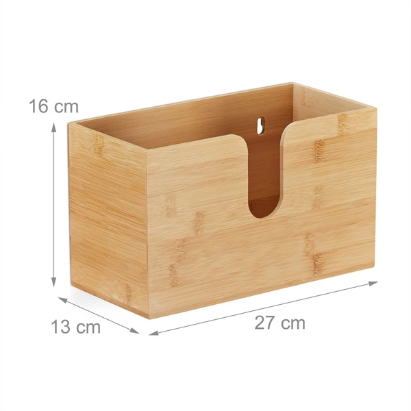 Bambuszból készüt papíradagoló fürdőszobai használatra méretekkel ellátva