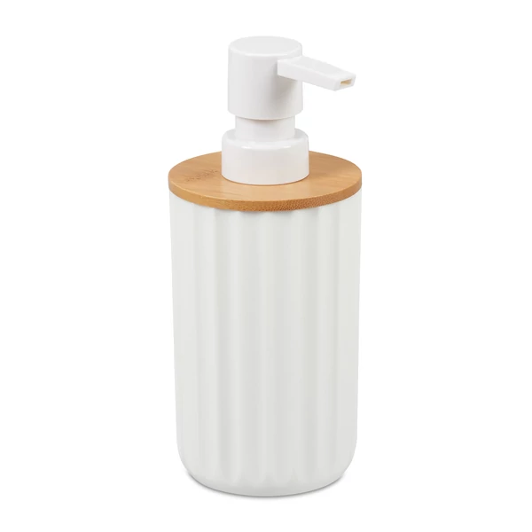 Akari műanyag folyékonyszappan adagoló fehér színben bambusz tetővel belső tartállyal