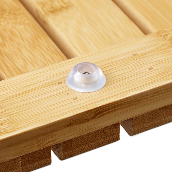 Akasi bambuszból készült kádkilépő és fürdőszobai szőnyeg alján elhelyezett csúszásgátló gumibetét