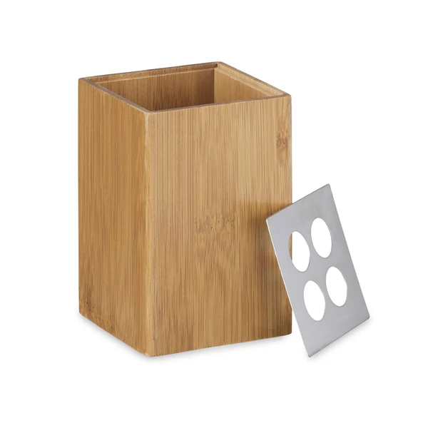 Bambusz fogkefe tartó rozsdamentes acél fejjel négy hellyel