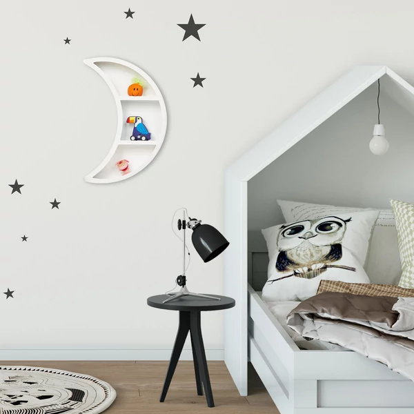 Moon fehér gyerekszobai falra felszerelt fali polc fehér színben