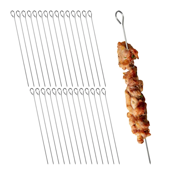 30 darabos rozsdamentes acél grill nyárs készlet 30 cm-es hosszban